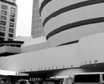 A black and white photo of the guggenheim museum.